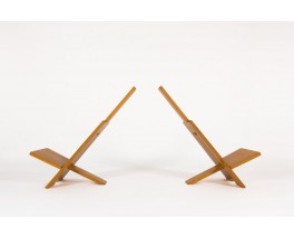 Alain Gaubert armchairs in oak 1980 set of 2