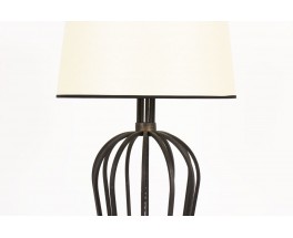 Floor lamp in black metal and beige paper lampshade 1950