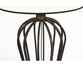 Floor lamp in black metal and beige paper lampshade 1950