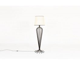 Floor lamp in black metal and beige paper lampshade 1950