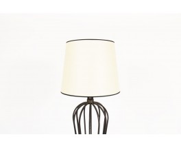 Floor lamp in black metal and beige paper lampshade 1950