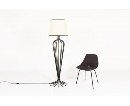 Floor lamp in black metal and beige paper lampshade 1950