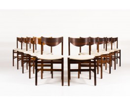 Chaises Gianfranco Frattini palissandre et lin beige 1960 set de 10