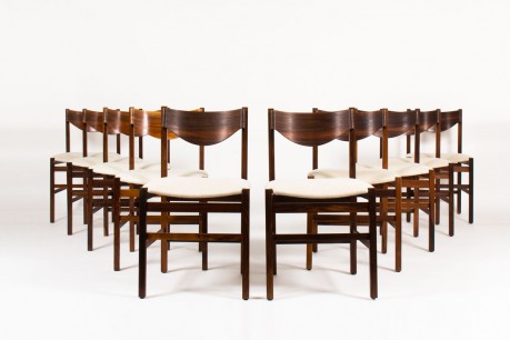 Chaises Gianfranco Frattini palissandre et lin beige 1960 set de 10