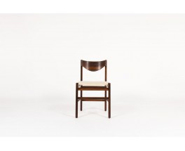 Chaises Gianfranco Frattini palissandre et lin beige 1960 set de 10