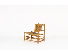 Fauteuil en frêne et paille 1950