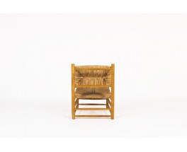 Fauteuil en frêne et paille 1950