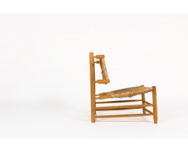 Fauteuil en frêne et paille 1950