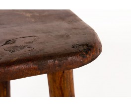 Tabouret brutaliste en pin teinté 1950