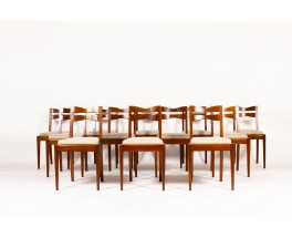 Charles Dudouyt chairs oak and linen 1950 set of 12