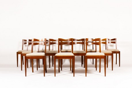 Charles Dudouyt chairs oak and linen 1950 set of 12