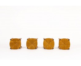 Tabourets en paille et hêtre teinté 1950 set de 4