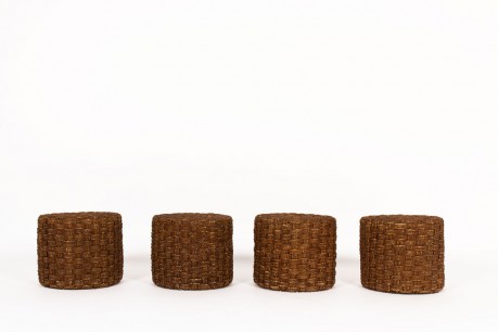 Tabourets ronds en corde tressée 1950 set de 4
