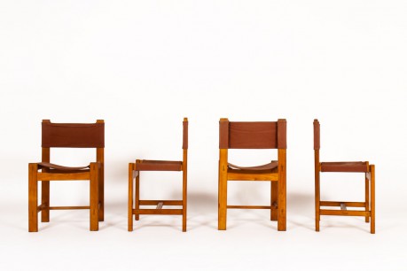 Chairs in elm and burgundy fabric edition Maison Regain 1980 set of 4