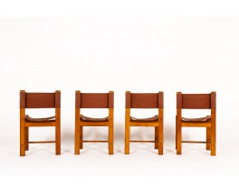 Chairs in elm and burgundy fabric edition Maison Regain 1980 set of 4