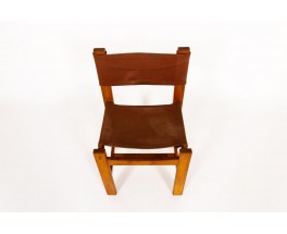 Chairs in elm and burgundy fabric edition Maison Regain 1980 set of 4