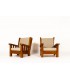 Fauteuils en orme et tissu lin 1950 set de 2