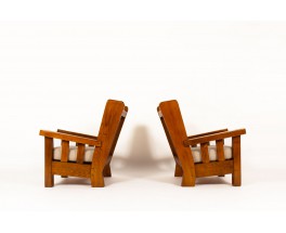 Fauteuils en orme et tissu lin 1950 set de 2