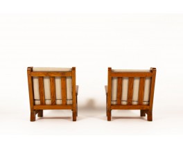 Armchairs in solid elm and linen fabric 1950 set of 2