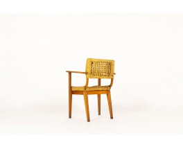 Audoux Minnet armchair in oak and ropes edition Vibo 1950