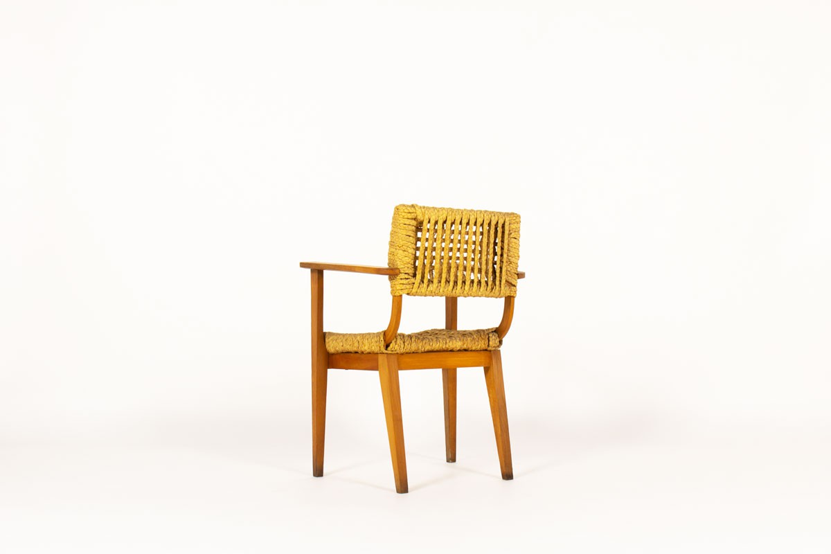 Audoux Minnet armchair in oak and ropes edition Vibo 1950