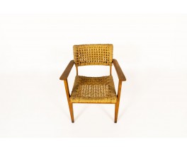 Audoux Minnet armchair in oak and ropes edition Vibo 1950