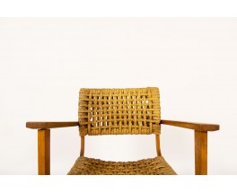 Audoux Minnet armchair in oak and ropes edition Vibo 1950