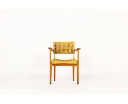Fauteuil Audoux Minnet en chêne et cordes édition Vibo 1950