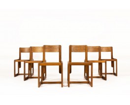 Chaises André Sornay en pin teinté 1960 set de 6