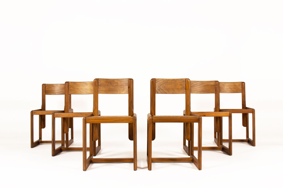 Andre Sornay chairs in pine 1960 set of 6