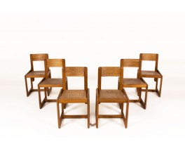 Chaises André Sornay en pin teinté 1960 set de 6