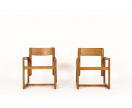 Andre Sornay armchairs in stained pine 1960 set of 2