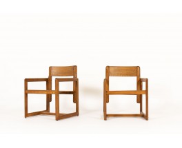 Andre Sornay armchairs in stained pine 1960 set of 2