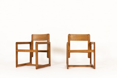 Andre Sornay armchairs in stained pine 1960 set of 2