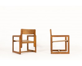 Andre Sornay armchairs in stained pine 1960 set of 2