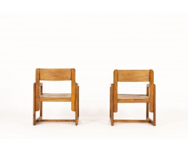 Andre Sornay armchairs in stained pine 1960 set of 2