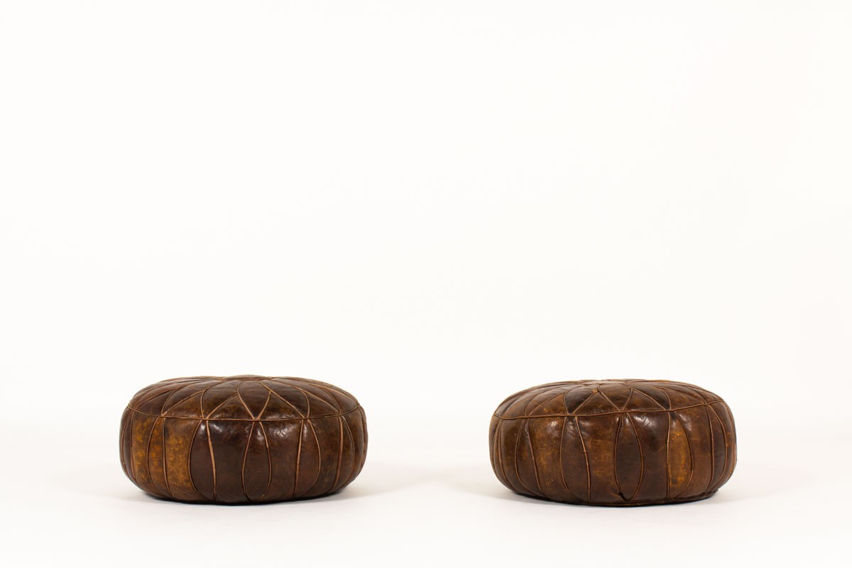 Pouffes in leather 1960 set of 2