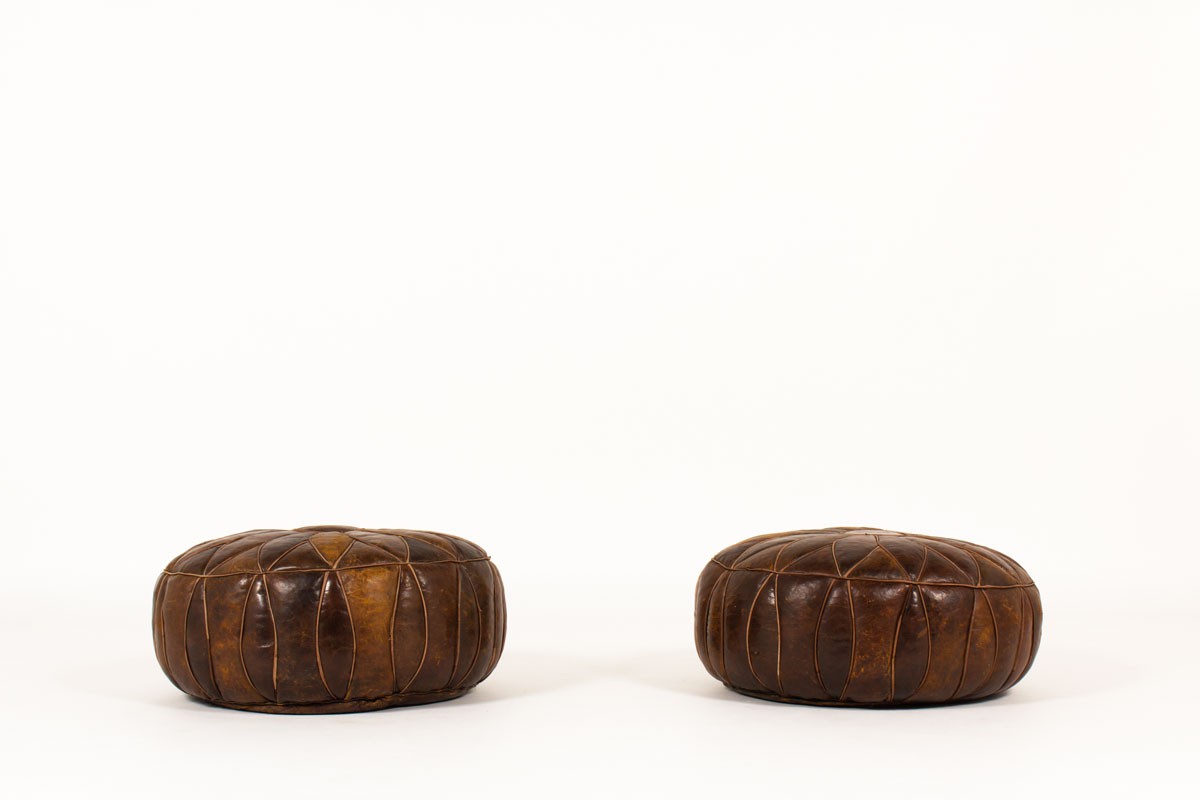 Pouffes in leather 1960 set of 2