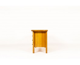 Commode à tiroirs en orme et cuir édition Maison Regain 1980