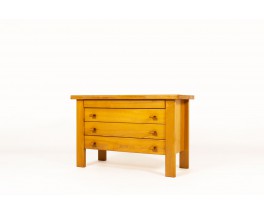 Chest of drawers in elm and leather edition Maison Regain 1980