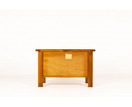 Chest of drawers in elm and leather edition Maison Regain 1980