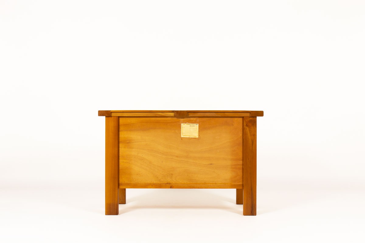 Chest of drawers in elm and leather edition Maison Regain 1980