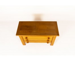 Chest of drawers in elm and leather edition Maison Regain 1980