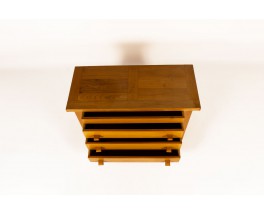 Chest of drawers in elm and leather edition Maison Regain 1980