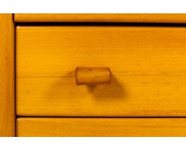 Chest of drawers in elm and leather edition Maison Regain 1980