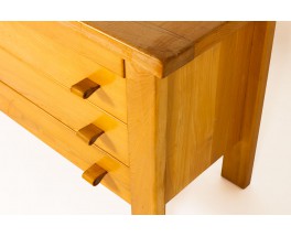 Chest of drawers in elm and leather edition Maison Regain 1980