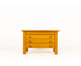 Chest of drawers in elm and leather edition Maison Regain 1980