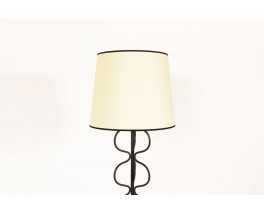 Tripod floor lamp in black metal with beige lampshade 1950