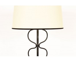 Tripod floor lamp in black metal with beige lampshade 1950