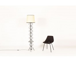 Tripod floor lamp in black metal with beige lampshade 1950